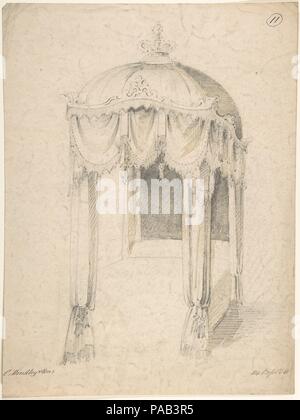 Design für ein Bett mit Baldachin. Künstler: Charles Hindley und Söhne (Briten, London 1841-1917 London). Maße: Blatt: 12 5/8 x 9 5/16 in. (32 x 23,7 cm). Datum: 1841-84. Museum: Metropolitan Museum of Art, New York, USA. Stockfoto