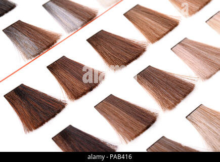 Palette von Haar Farbstoff Proben isoliert auf weißem Stockfoto