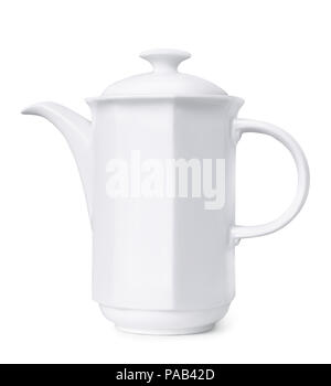 Porzellan Kaffeekanne isoliert auf weißem Stockfoto