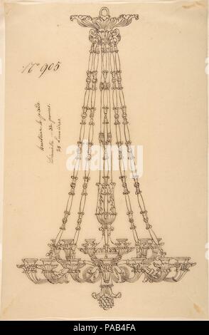 Design für einen hängenden Leuchter. Künstler: Anonym, Französisch, 19. Maße: Blatt: 10 1/4 x 6 13/16 in. (26 x 17,3 cm). Datum: 19. Museum: Metropolitan Museum of Art, New York, USA. Stockfoto