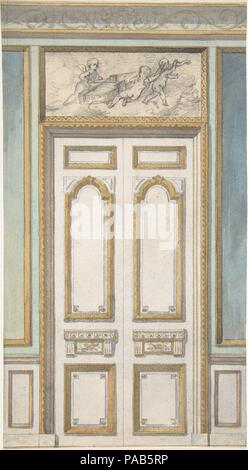 Design für einzelne Tür und Overdoor Panel mit amoretten Lager eine Violine. Artist: Jules-Edmond - Charles Lachaise (Französisch, gestorben 1897); Eugène-Pierre Gourdet (Französisch, geboren in Paris, 1820-1889). Abmessungen: 8 3/4 x 4 3/4 in. (22,2 x 12,1 cm). Datum: Zweite Hälfte 19. Jahrhundert. Museum: Metropolitan Museum of Art, New York, USA. Stockfoto