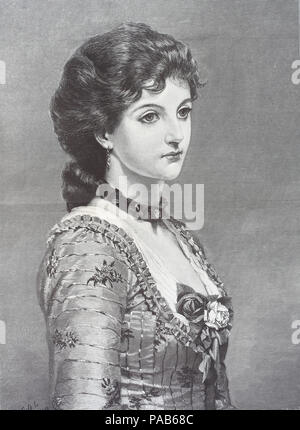 Schöne Frau mit dunklen Haaren, Art der Schönheit im Jahre 1888, von George Dunlop Leslie, digital verbesserte Reproduktion eines original Holzschnitt Drucken aus dem Jahr 1881 Stockfoto