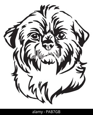 Dekorative Portrait von Hund Shih Tzu, Vektor isoliert Abbildung in schwarz auf weißem Hintergrund Stock Vektor