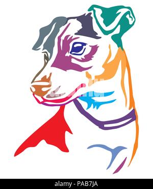 Bunt dekorativ Portrait im Profil von Hund Jack Russell Terrier, Vector Illustration in verschiedenen Farben auf weißem Hintergrund Stock Vektor