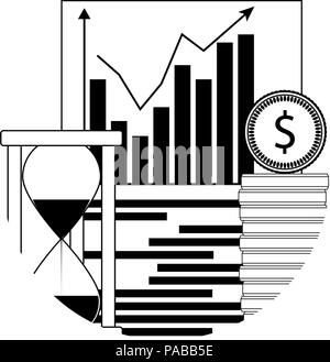 Finanzielle Analyse Wachstum linear Symbol. Diagramm mit dem Pfeil oben und gestapelte Münzen. Vector Illustration Stock Vektor