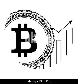 Wachstum Preis bitcoin Symbol linear. Pfeil nach oben Diagramm und Münze. Vector Illustration Stock Vektor