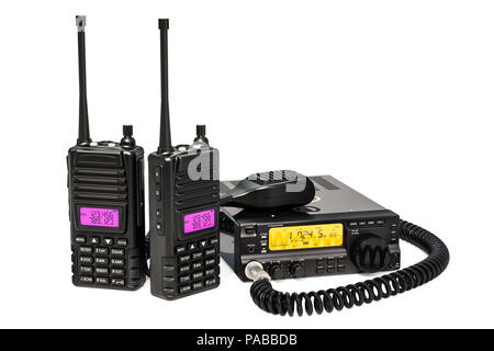 Amateurfunk Transceiver mit Push-to-talk Mikrofon Schalter und tragbare Funkgeräte walkie-talkie, 3D-Rendering Stockfoto