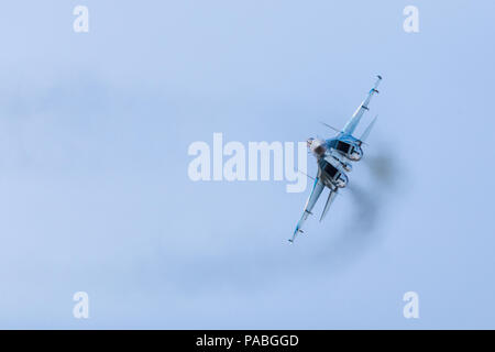 Ukrainische Luftwaffe Su-27 Flanker auf dem Bild 2018 Royal International Air Tattoo an RAF Fairford in Gloucestershire. Stockfoto