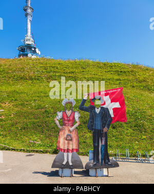 Blick auf die Spitze des Mt. Rigi in der Schweiz. Mt Rigi ist ein beliebtes Touristenziel, von Berg Zahnradbahn erreichbar. Stockfoto