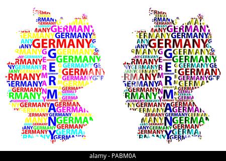 Skizze Deutschland schreiben Text Karte, Bundesrepublik Deutschland - in der Form des Kontinents, Karte Deutschland - Color Vector Illustration Stock Vektor