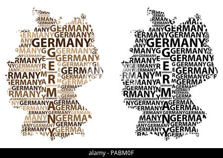 Skizze Deutschland schreiben Text Karte, Bundesrepublik Deutschland - in der Form des Kontinents, Karte Deutschland - schwarz und braun Vector Illustration Stock Vektor