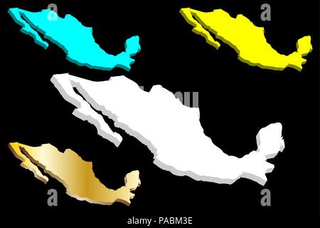 3D-Karte von Mexiko (Vereinigte mexikanische Staaten) - weiß, blau und gold-Vector Illustration Stock Vektor