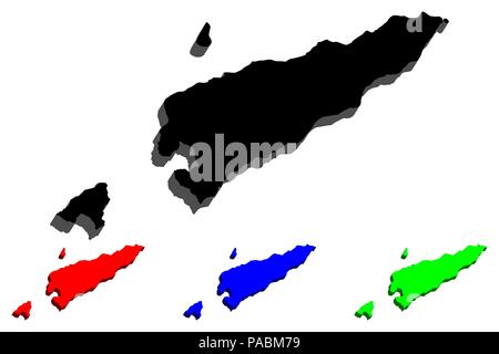 3D-Karte von Osttimor (Demokratische Republik Timor-Leste) - Schwarz, Rot, Blau und Grün-Vector Illustration Stock Vektor