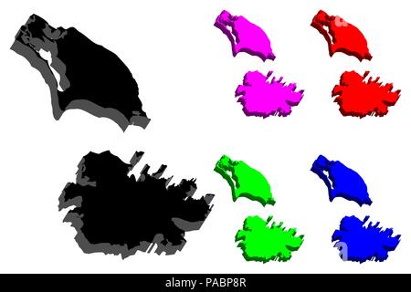 3D-Karte von Antigua und Barbuda (Waladli oder Wadadli, Antigua und Barbuda) - Schwarz, Rot, Lila, Blau und Grün-Vector Illustration Stock Vektor