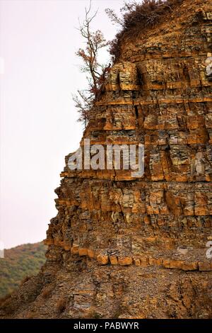 Eine steile Felsen und einem wachsenden trockenen Baum auf es Stockfoto