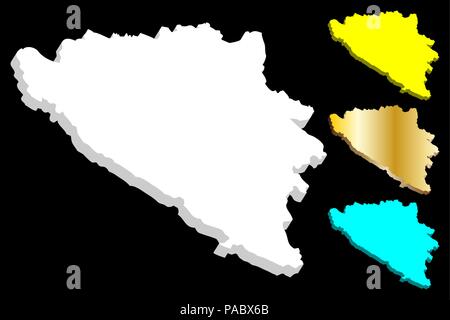 3D-Karte von Bosnien und Herzegowina (BiH) - weiß, blau und gold-Vector Illustration Stock Vektor