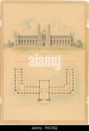 Design übernommen von Gouverneur Maurer für die Universität von Michigan (Elevation und Plan). Artist: Alexander Jackson Davis (American, New York 1803-1892 West Orange, New Jersey). Maße: Blatt: 14 9/16 x 10 3/8 in. (37 x 26,3 cm). Datum: 1838. Museum: Metropolitan Museum of Art, New York, USA. Stockfoto