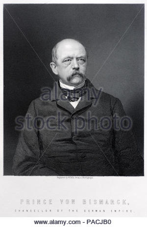 Fürst von Bismarck Porträt, 1815-1898, bekannt als Otto von Bismarck war eine konservative preußische Staatsmann, Deutsche und Europäische Angelegenheiten von 1860 bis 1890 und war der erste Kanzler des Deutschen Reiches zwischen 1871 und 1890, antik Gravur von 1884 dominiert Stockfoto