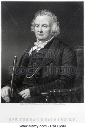 Pfr. Thomas Chalmers 1780 - 1847, war ein schottischer Minister, Professor der Theologie, der politische Ökonom, und ein Führer der Kirche von Schottland und der freien Kirche von Schottland, antiken Gravur von 1884 Stockfoto