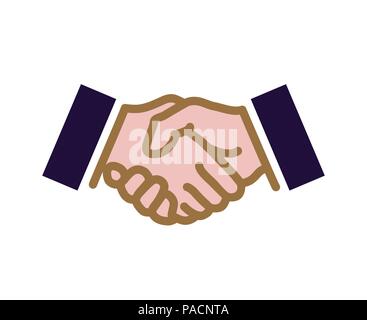 Handshake. Flache EPS8 Vektor Symbol oder Illustration, auf hellen Hintergrund isoliert. Die Hände können leicht unabhängig voneinander gefärbt werden. Stock Vektor