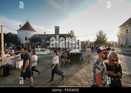 Cluj, Rumänien. 21. Juli 2018. Festivalbesucher an der Electric Castle Festival 2018, die in der Beschwerdebegründung Bontida Banffy Castle in der Nähe von Cluj, Siebenbürgen, Rumänien. Foto Datum: Freitag, 20. Juli 2018. Foto: Roger Garfield/Alamy Credit: Roger Garfield/Alamy leben Nachrichten Stockfoto