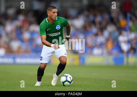 London, Großbritannien. 21. Juli, 2018: Brighton & Hove Albion Anthony Knockaert in Aktion während der Vor Saisonbeginn freundlich gegen AFC Wimbledon im Cherry Red Records Stadion, London, UK. Credit: Ashley Western/Alamy leben Nachrichten Stockfoto