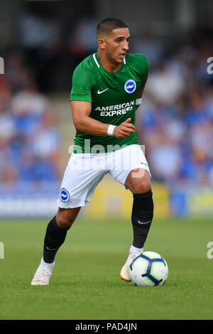 London, Großbritannien. 21. Juli, 2018: Brighton & Hove Albion Anthony Knockaert in Aktion während der Vor Saisonbeginn freundlich gegen AFC Wimbledon im Cherry Red Records Stadion, London, UK. Credit: Ashley Western/Alamy leben Nachrichten Stockfoto