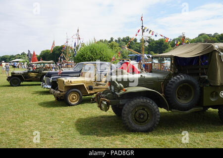 In Henley, Großbritannien. 22. Juli, 2018. Besucher genossen den sonnigen Tag bei der jährlichen traditionellen Boot Rallye in Henley-on-Thames, Oxfordshire, UK. Klassische Boote, von denen einige datiert zurück bis zur Zeit vor dem Krieg, konnte in ihrer ganzen Pracht auf der Themse gesehen werden. Quelle: Uwe Deffner/Alamy leben Nachrichten Stockfoto