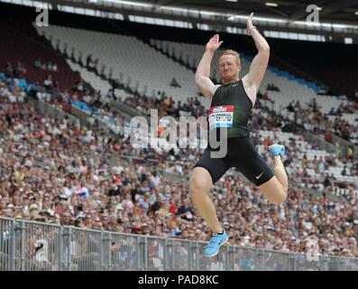 London, Großbritannien. 22. Juli 2018. Greg Rutherford in seinem letzten Auftritt im Stadion. Muller Geburtstag Spiele. IAAF Diamond League. Olympiastadion. Queen Elizabeth Olympic Park. Stratford. London. UK. 22.07.2018. Credit: Sport in Bildern/Alamy leben Nachrichten Stockfoto