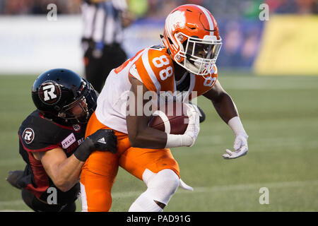 Ottawa, Kanada. 20. Juli 2018. BC Lions wide receiver Shaq Johnson (88), die in Aktion während der CFL Spiel zwischen dem BC Lions und Ottawa Redblacks bei TD Place Stadion in Ottawa, Kanada. Daniel Lea/CSM/Alamy leben Nachrichten Stockfoto