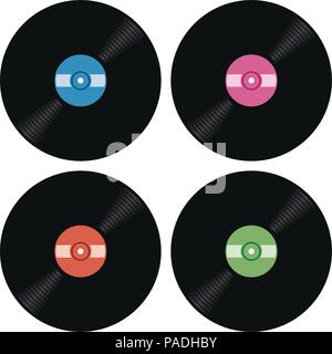 Vektor einrichten von Musik retro Vinyl record Symbole auf weißem Hintergrund Stock Vektor