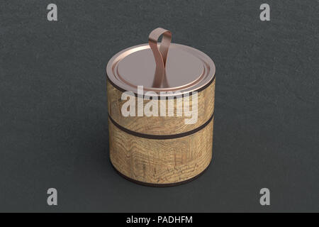 Leer geschlossen Holz- Short Tube container Verpackung auf schwarzem Hintergrund. 3D-Darstellung Stockfoto