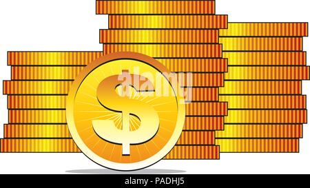 Vektor golden Dollar Münzen, Geld verdienen Werbung Konzept Stock Vektor