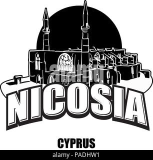 Nicosia, Zypern, schwarz-weiss Logo für hochwertige Ausdrucke. Hand gezeichnet Vektor Skizze. Stock Vektor