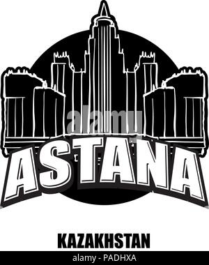 Astana, Kasachstan, schwarz-weiss Logo für hochwertige Ausdrucke. Hand gezeichnet Vektor Skizze. Stock Vektor