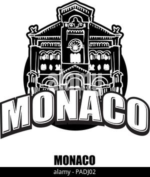 Monaco schwarz-weiss Logo für hochwertige Ausdrucke. Hand gezeichnet Vektor Skizze. Stock Vektor