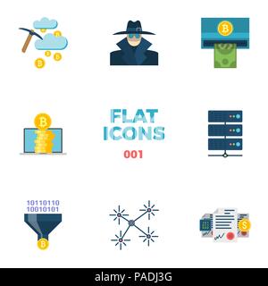 Und cryptocurrency Blockchain Flachbild Vector Icons. Stock Vektor