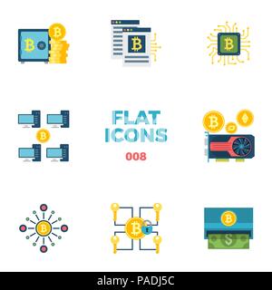 Und cryptocurrency Blockchain Flachbild Symbole. Stock Vektor