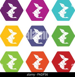 Origami Kaninchen Icons Set9 Vektor Stock Vektor