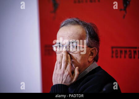 Mailand, Italien - Januar 2016: Sergio Marchionne, Chief Executive Officer von FCA spricht während einer Pressekonferenz von Ferrari Stockfoto