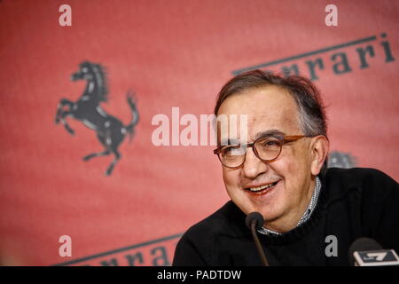 Mailand, Italien - Januar 2016: Sergio Marchionne, Chief Executive Officer von FCA spricht während einer Pressekonferenz von Ferrari Stockfoto