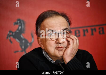 Mailand, Italien - Januar 2016: Sergio Marchionne, Chief Executive Officer von FCA spricht während einer Pressekonferenz von Ferrari Stockfoto