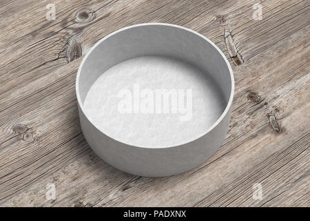 Weiße, runde eröffnet, auf Holz Hintergrund. 3d-Illustrtion Stockfoto