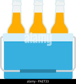 Gefrierschrank - Tasche in blauer Farbe. Kühltasche mit Bierflaschen. Tragbare kühler Symbol. Isolierte Vector Illustration auf weißem Hintergrund. Stock Vektor