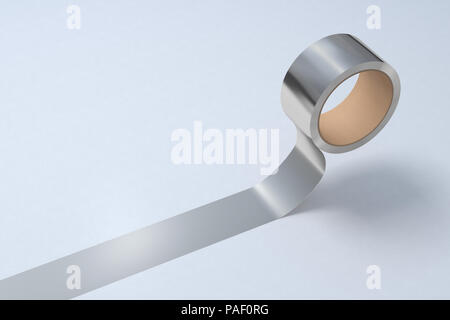 Silber Klebeband Rolle auf weißem Hintergrund. 3D-Darstellung. Stockfoto