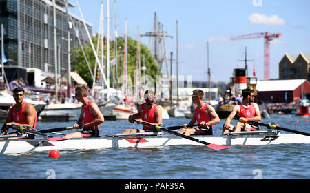 Exeter vor ihren Wettlauf gegen Nottingham während der Power8-Sprints am Hafen von Bristol, Bristol. PRESS ASSOCIATION Foto. Bild Datum: Sonntag, 22. Juli 2018. Photo Credit: Simon Galloway/PA-Kabel Stockfoto