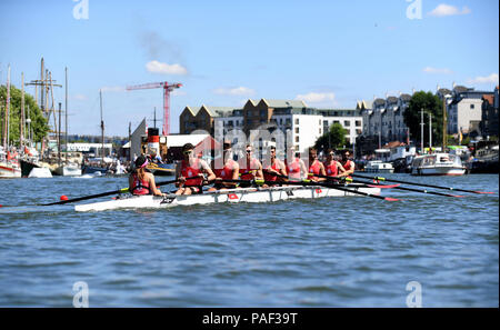 Exeter vor ihren Wettlauf gegen Nottingham während der Power8-Sprints am Hafen von Bristol, Bristol. PRESS ASSOCIATION Foto. Bild Datum: Sonntag, 22. Juli 2018. Photo Credit: Simon Galloway/PA-Kabel Stockfoto