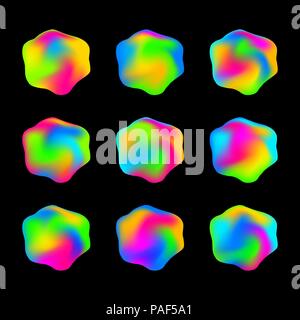 Formlose fluoreszierende Rainbow jelly wie drops Design Elemente einstellen. Vector Illustration. Stock Vektor