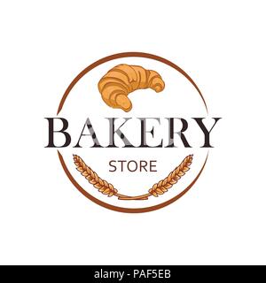 Dekor für einen Shop oder Café mit Gebäck, Brot, backen. Bäckerei, Brot, Haus, handschriftliche Illustration mit Schriftzug. Schild, Vektor Stock Vektor