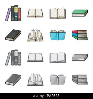 Verschiedene Arten von Büchern. Bücher set Sammlung Icons im Cartoon, Schwarzweiß-Stil vektor Symbol lieferbar Abbildung. Stock Vektor